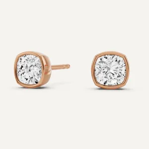 1 1/2 ctw Cushion Diamond Bezel Set Solitaire Stud Earrings