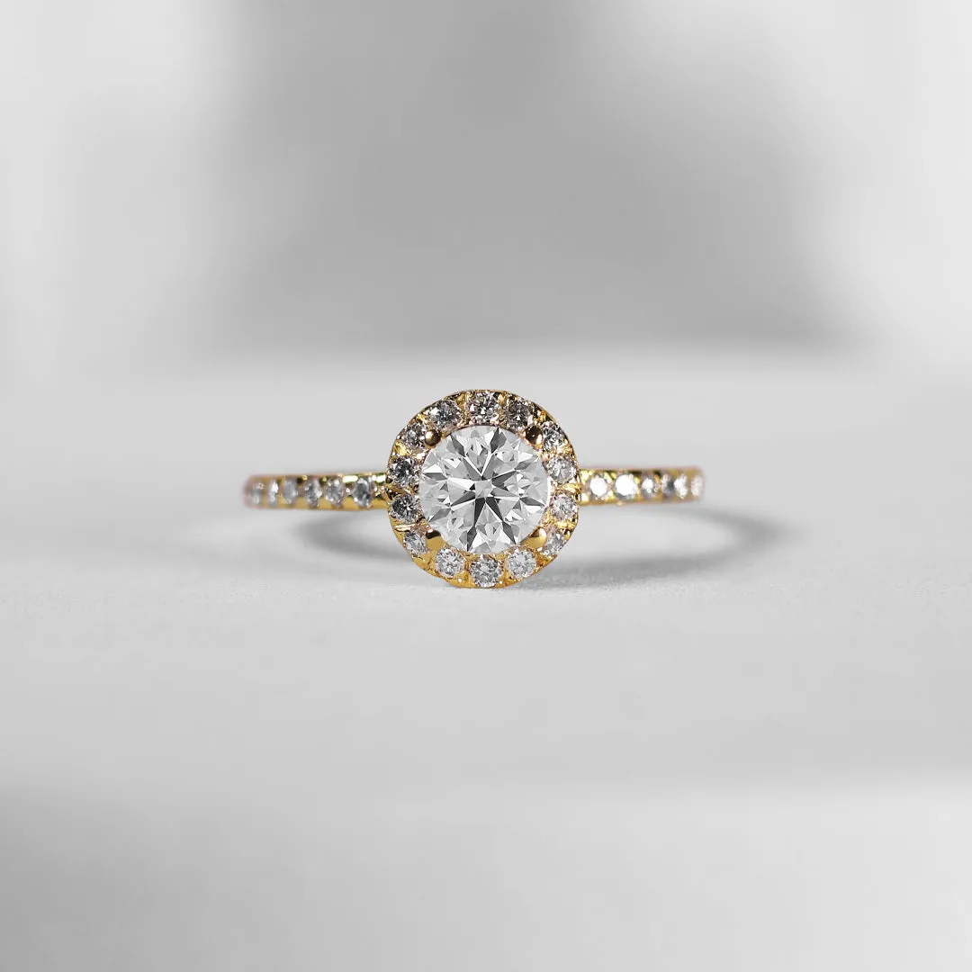 1.01cts I I2 Round Center Paved Diamond Engagement Ring 14kt