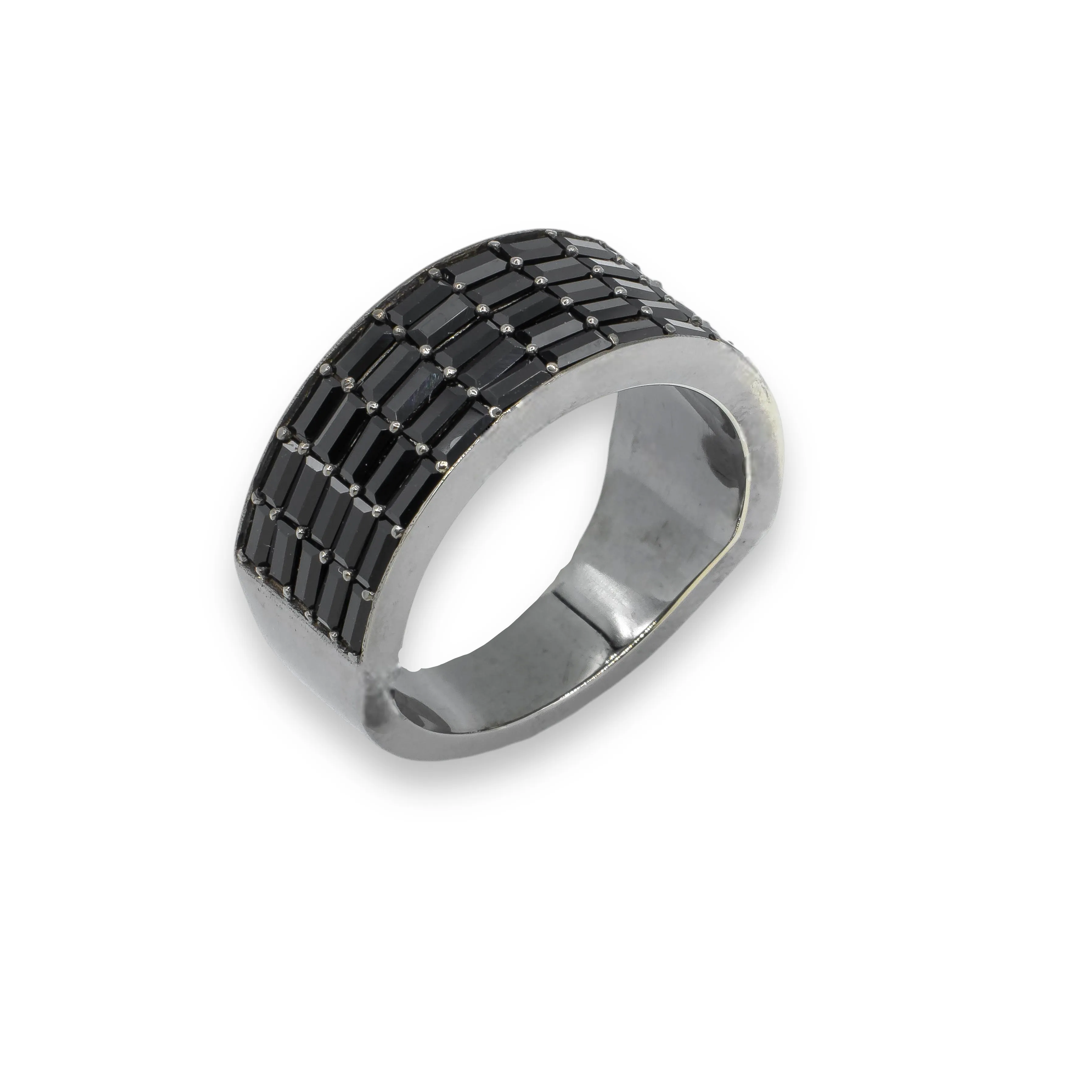 10k Black Rhodium Plated Black Baguette Diamond Ring 3.80 ctw