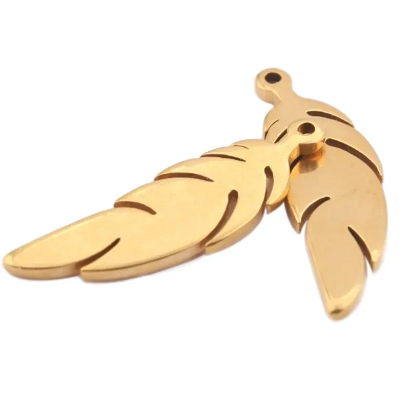 10pcs Gold Stainless Steel Feather Charms – DIY Jewelry