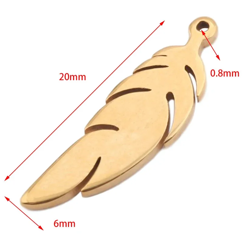 10pcs Gold Stainless Steel Feather Charms – DIY Jewelry