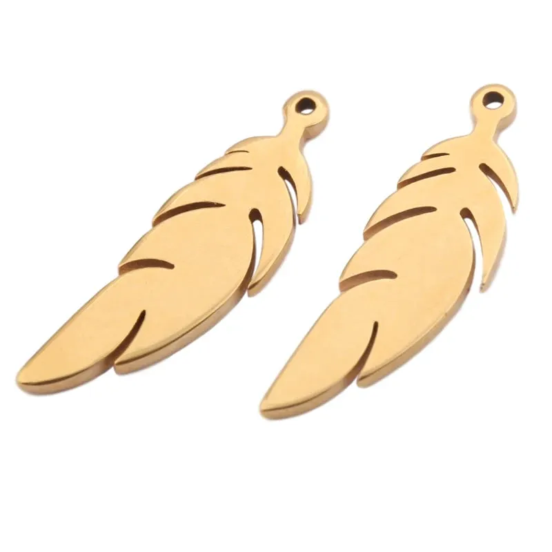 10pcs Gold Stainless Steel Feather Charms – DIY Jewelry