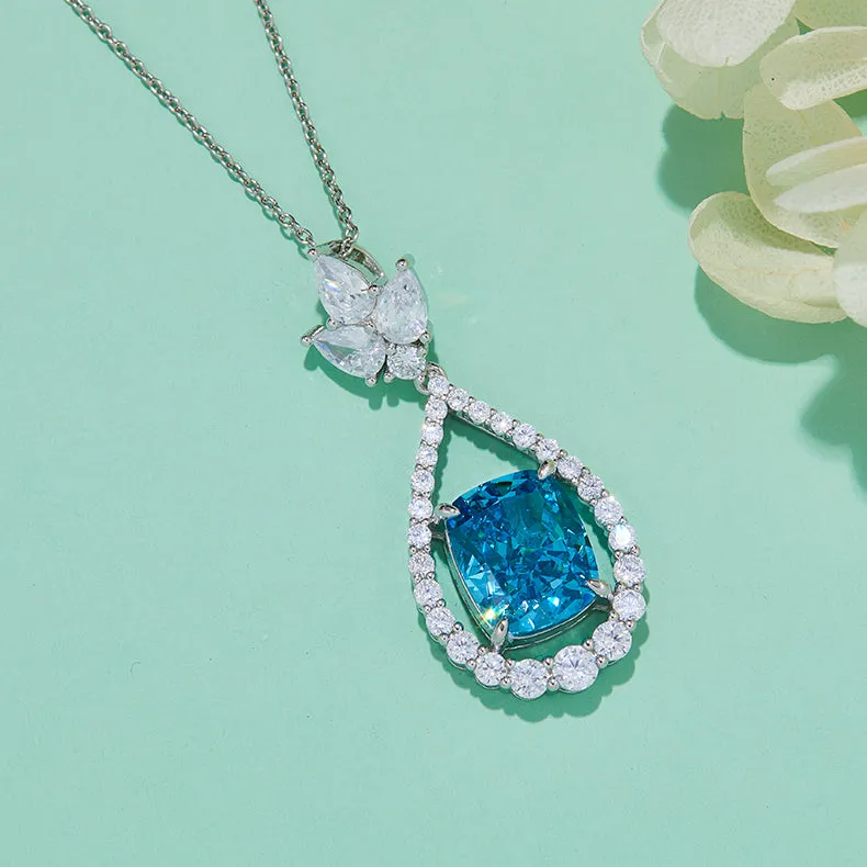 13.1Carat Cushion Cut Blue Zircon Water Drop Necklace