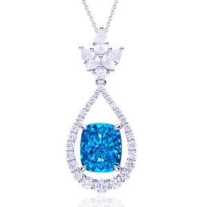 13.1Carat Cushion Cut Blue Zircon Water Drop Necklace