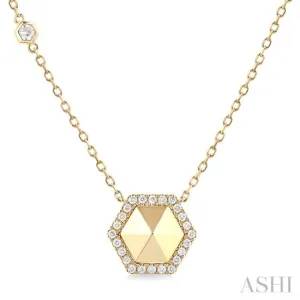 1/4 ctw Petite Hexagon Round Cut Diamond Halo Fashion Necklace in 14K Yellow Gold