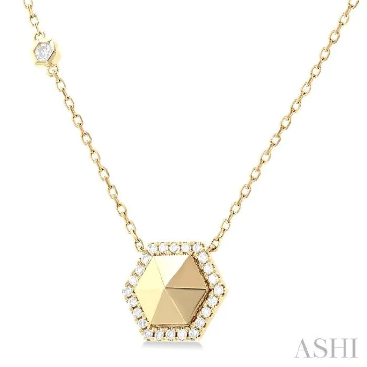 1/4 ctw Petite Hexagon Round Cut Diamond Halo Fashion Necklace in 14K Yellow Gold