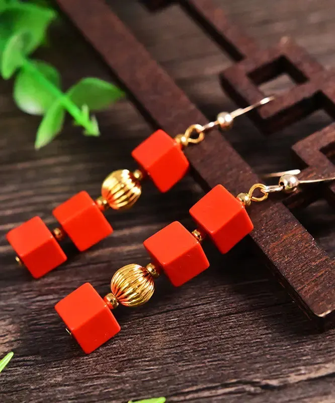 14K Gold Cinnabar Candy Drop Earrings