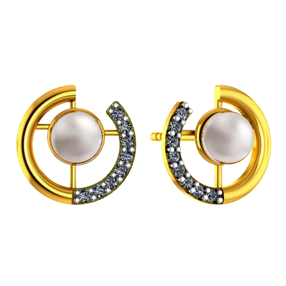 14k Gold Earrings With Pearl And Stone Detailing