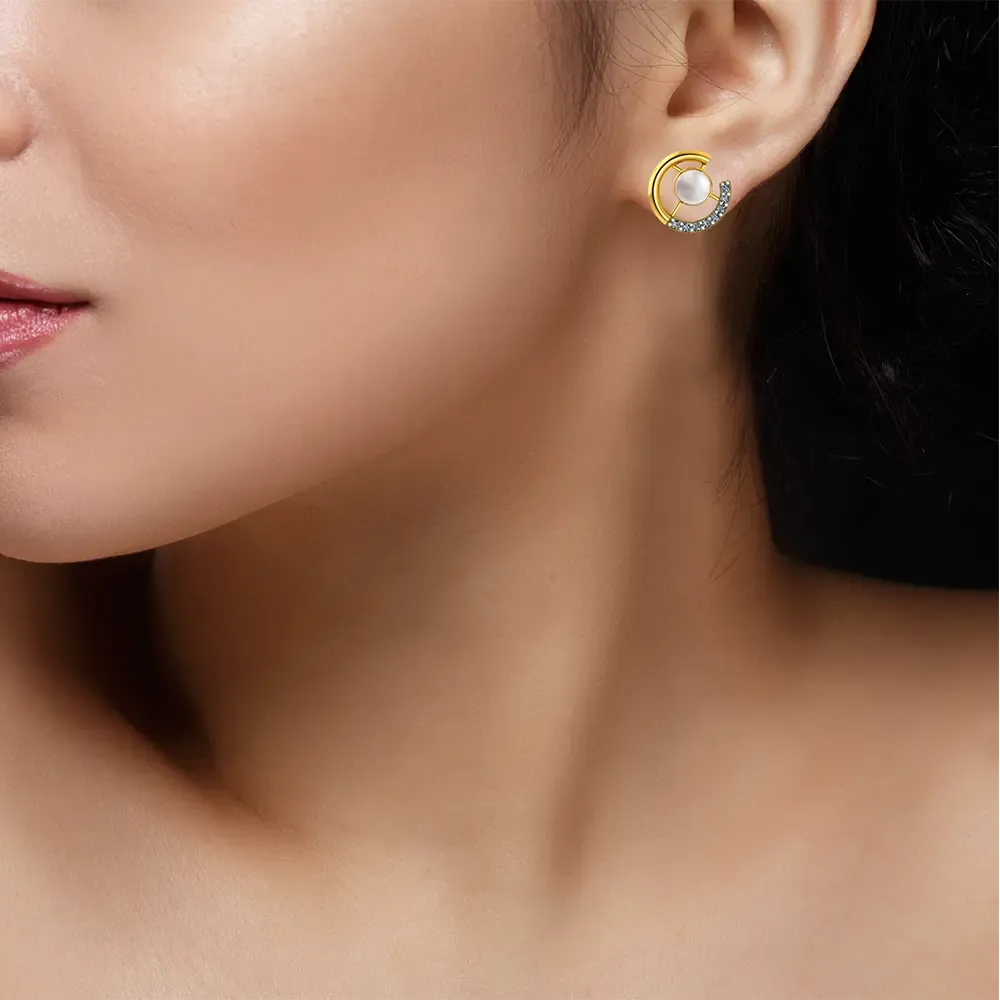 14k Gold Earrings With Pearl And Stone Detailing