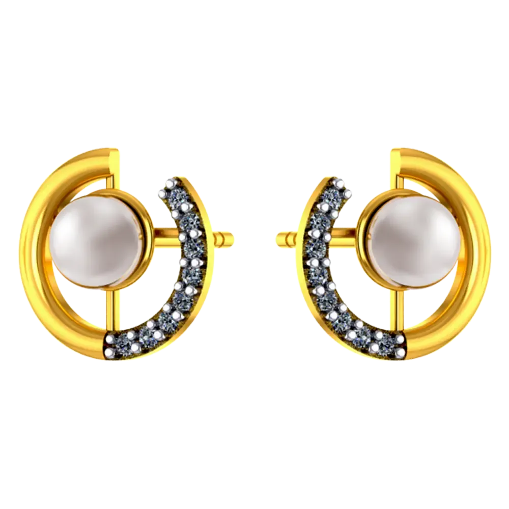 14k Gold Earrings With Pearl And Stone Detailing