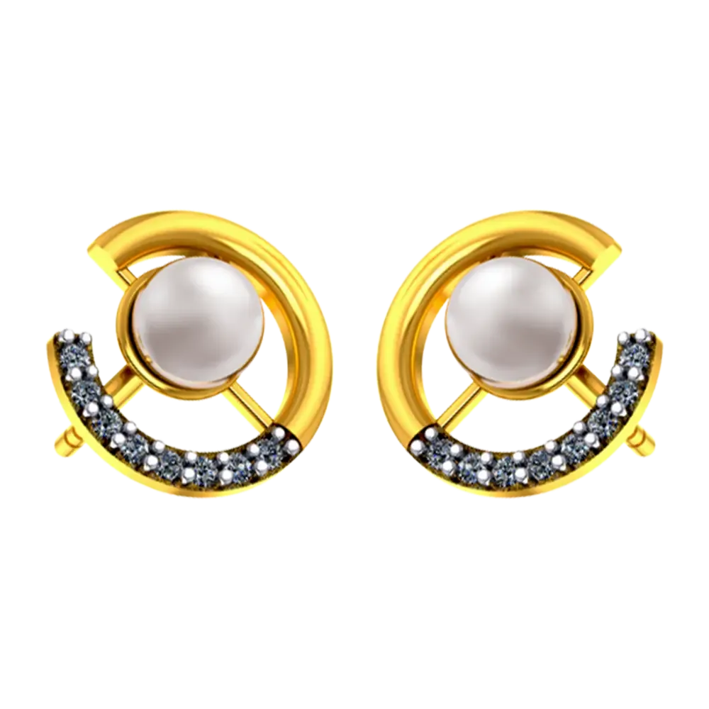 14k Gold Earrings With Pearl And Stone Detailing