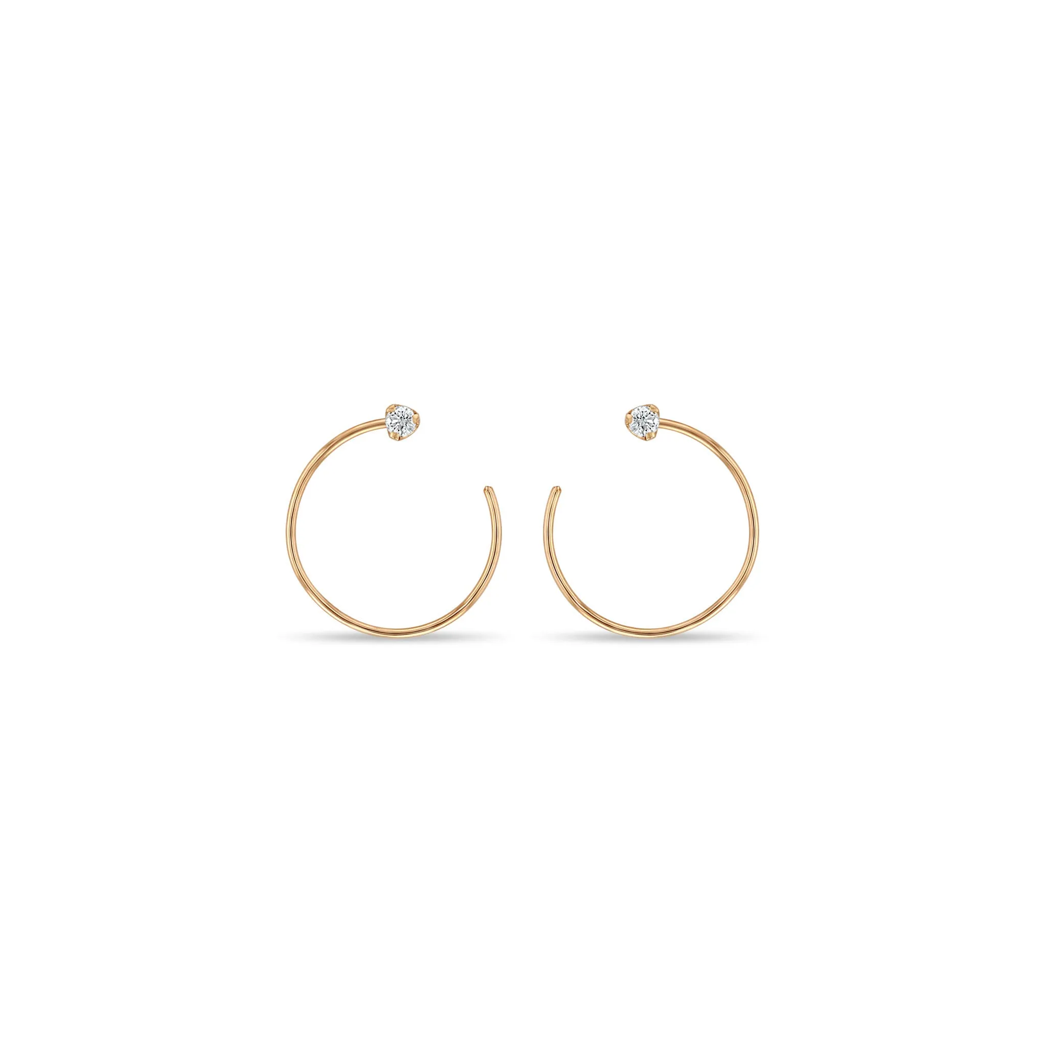 14k Prong Diamond Front Facing Threader Hoops