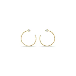 14k Prong Diamond Front Facing Threader Hoops