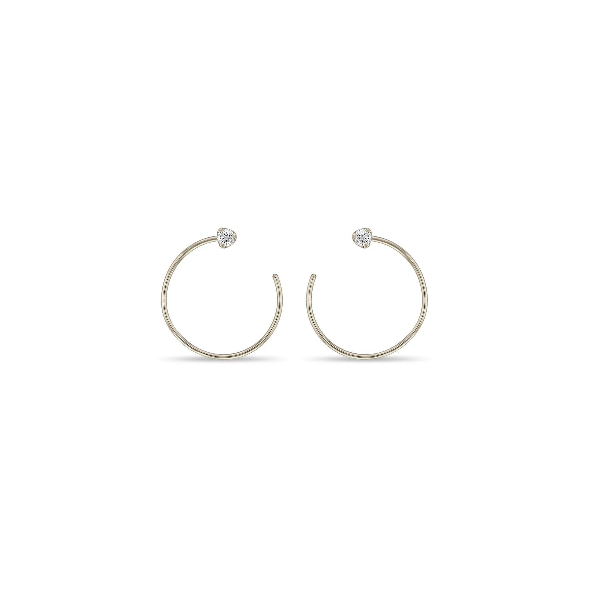 14k Prong Diamond Front Facing Threader Hoops