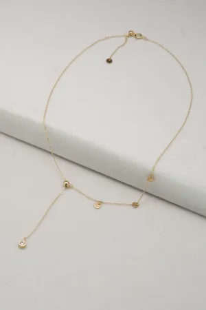 14K Solid Gold Three Ways Disc Round Stud Dangle Y Asymmetrical Free Size Necklace