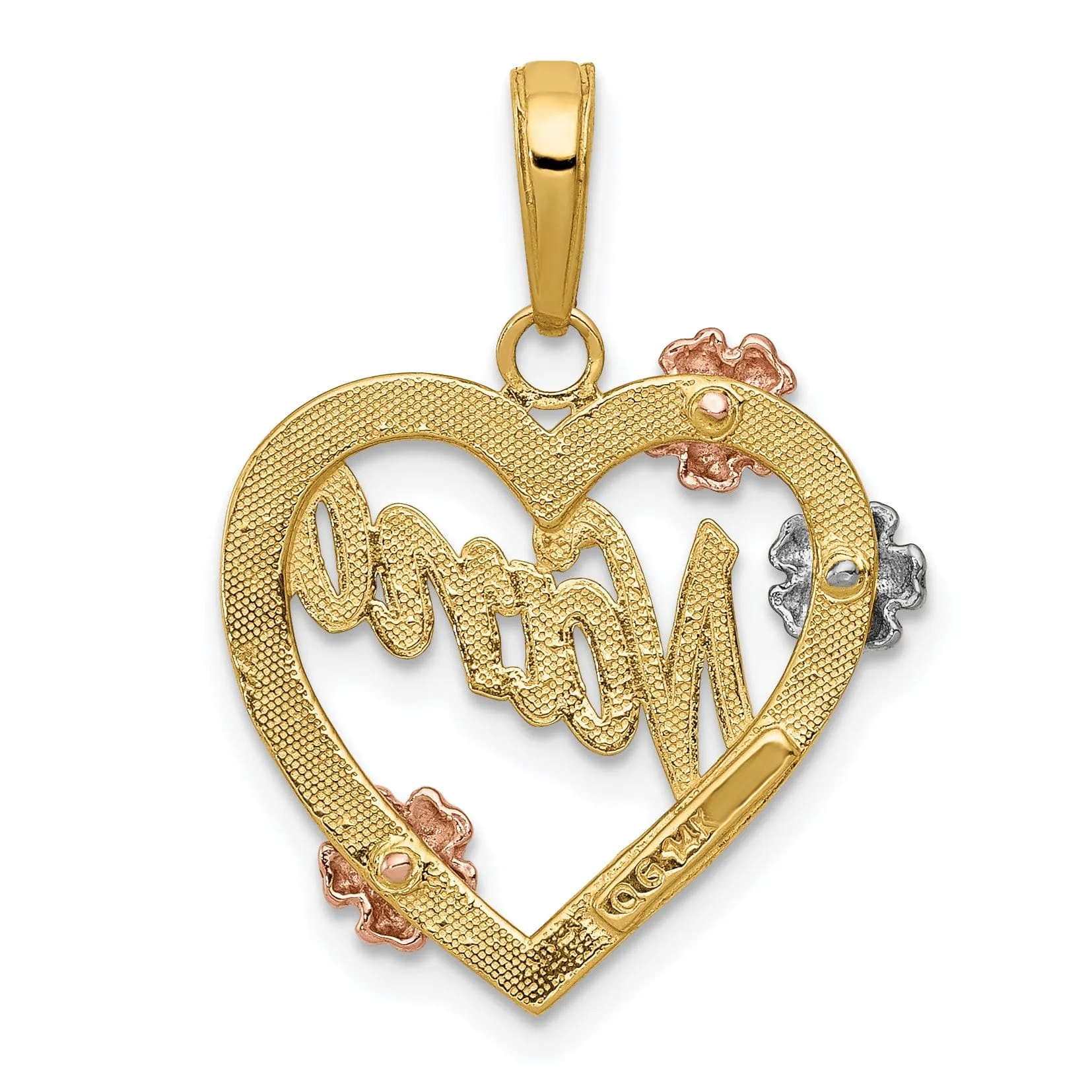 14K Tri Color Gold NANA in Heart Shape Flowers Design Pendant