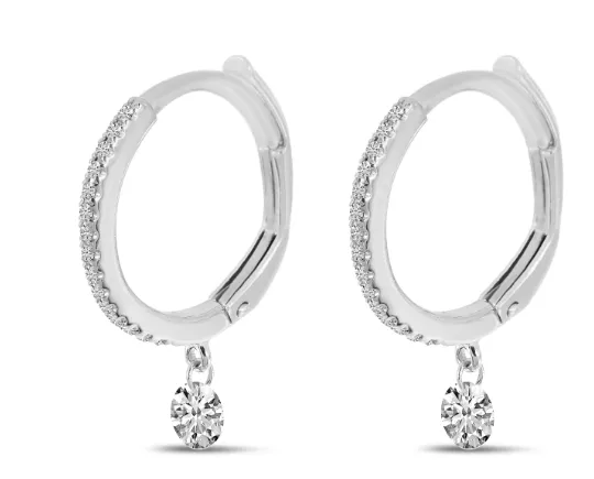 14K White Gold 0.39ctw Diamond Huggie Hoop Drop Earrings