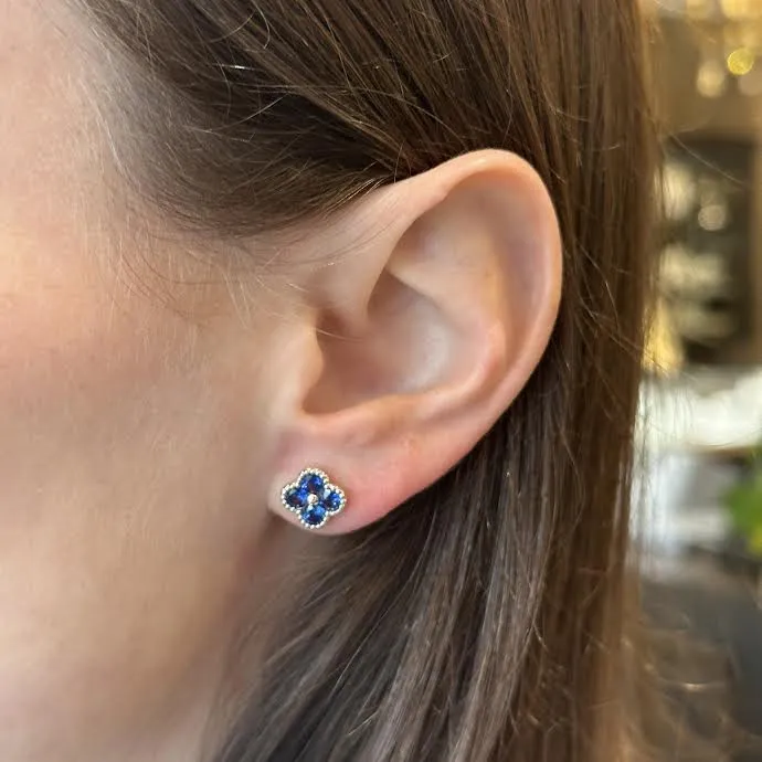 14K White Gold 1.57 CTW Sapphire Stud Earrings