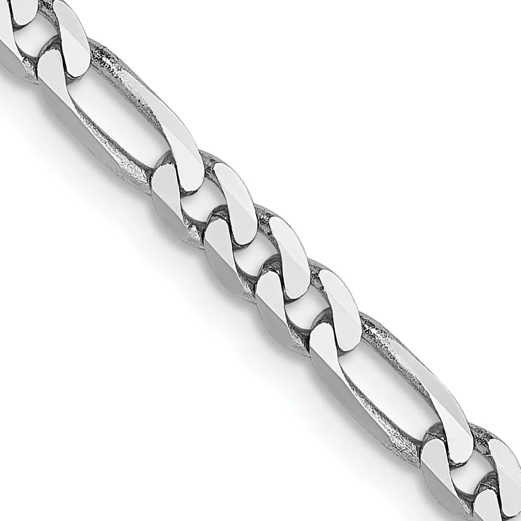 14k White Gold 3.0mm Flat Figaro Chain