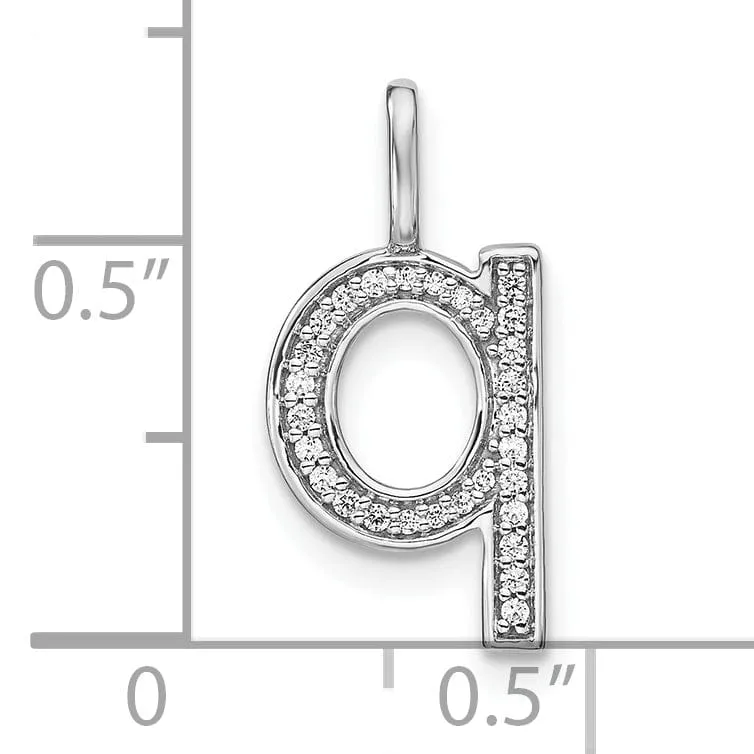 14K White Gold Diamond 0.098-CT Lower Case Style Q Initial Charm