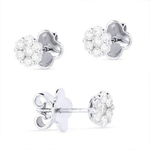 14K White Gold Flower Diamond Cluster Stud Earrings