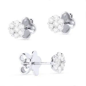 14K White Gold Flower Diamond Cluster Stud Earrings