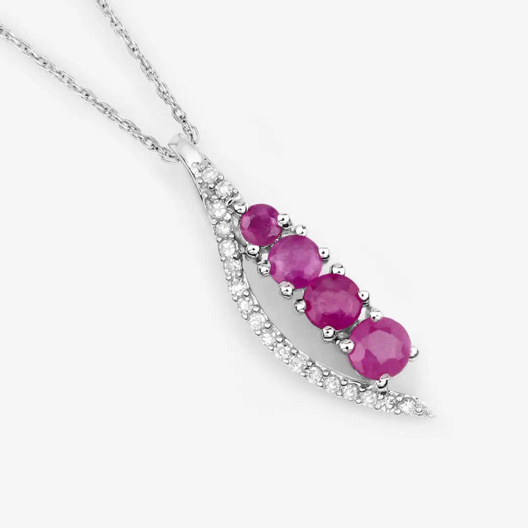 14K White Gold Ruby Diamond Necklace