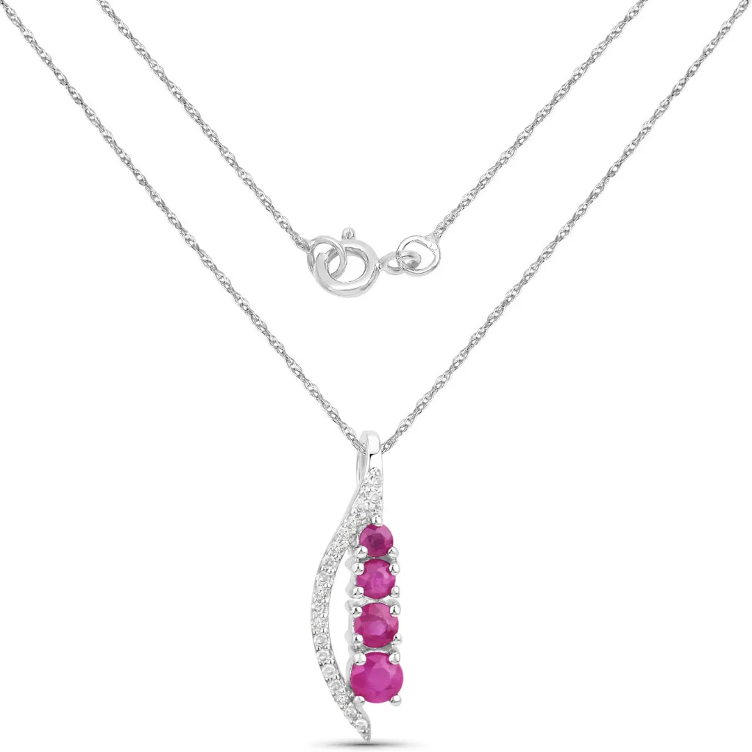 14K White Gold Ruby Diamond Necklace