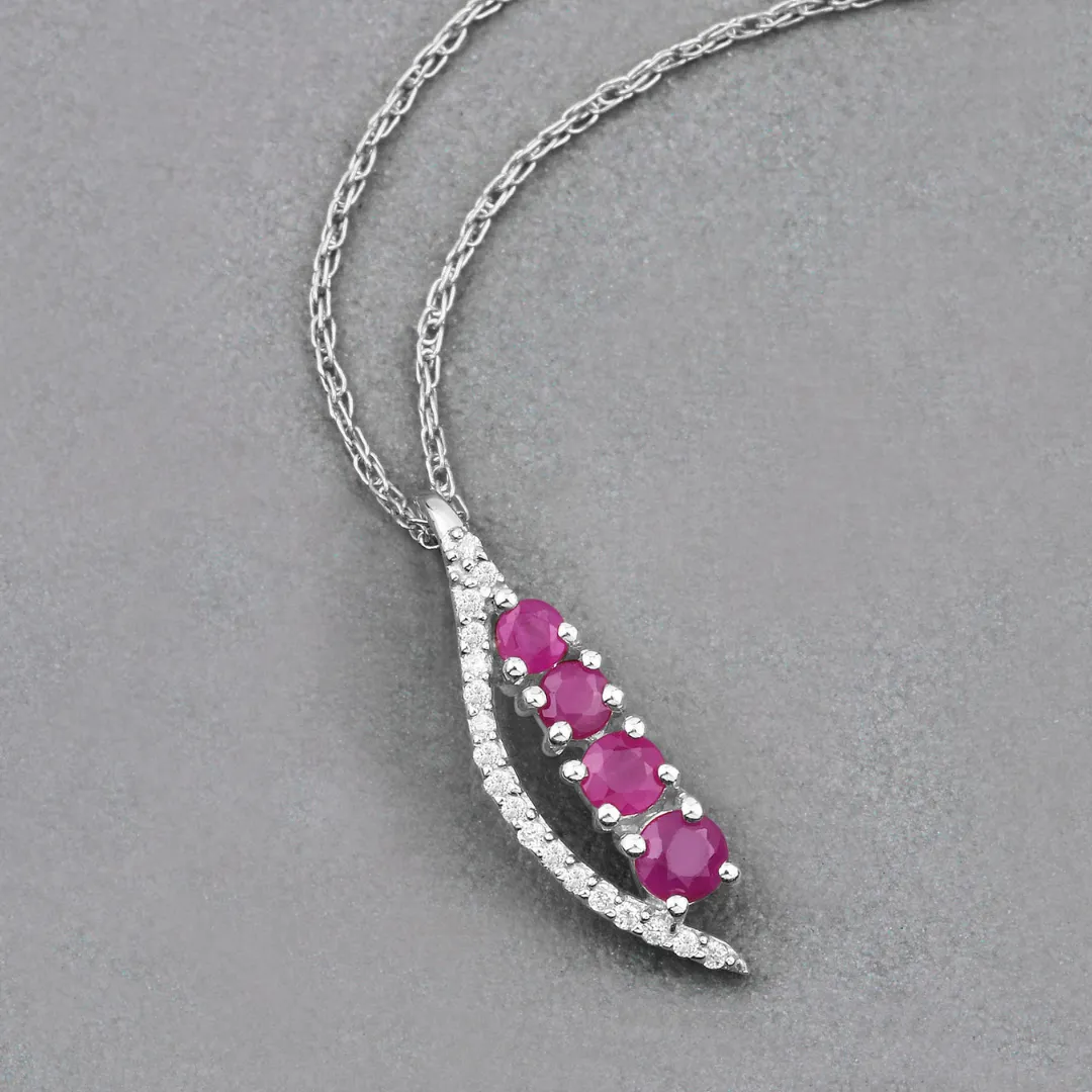 14K White Gold Ruby Diamond Necklace