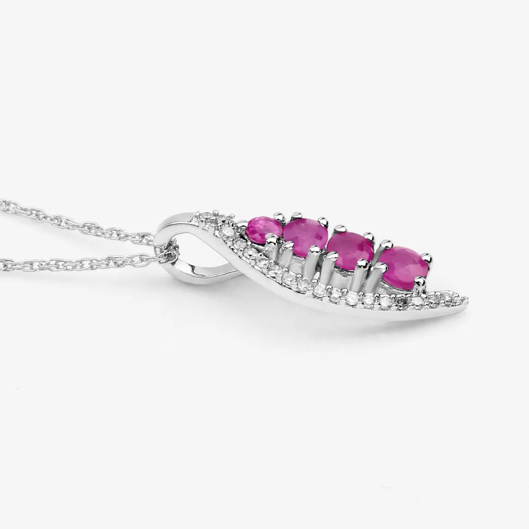 14K White Gold Ruby Diamond Necklace