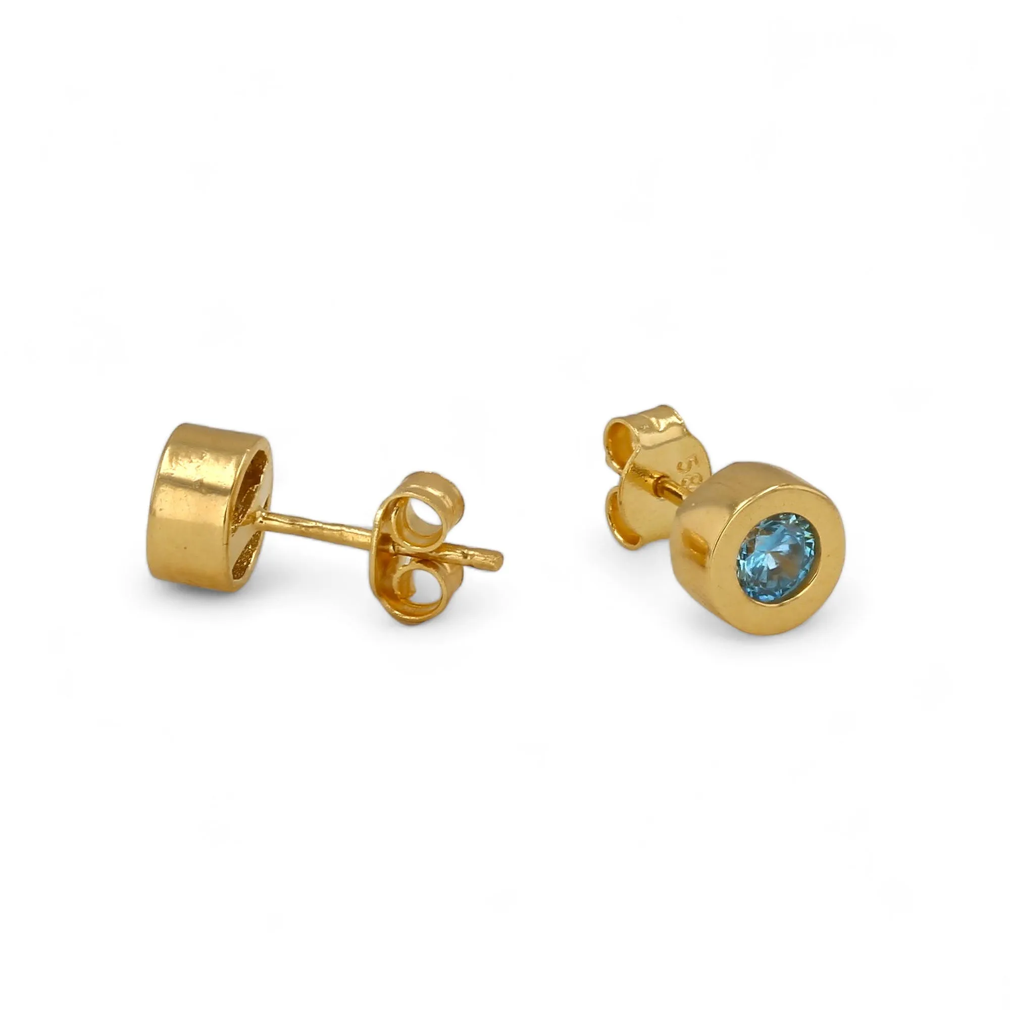 14K Yellow gold aqua bezel studs earrings-227401