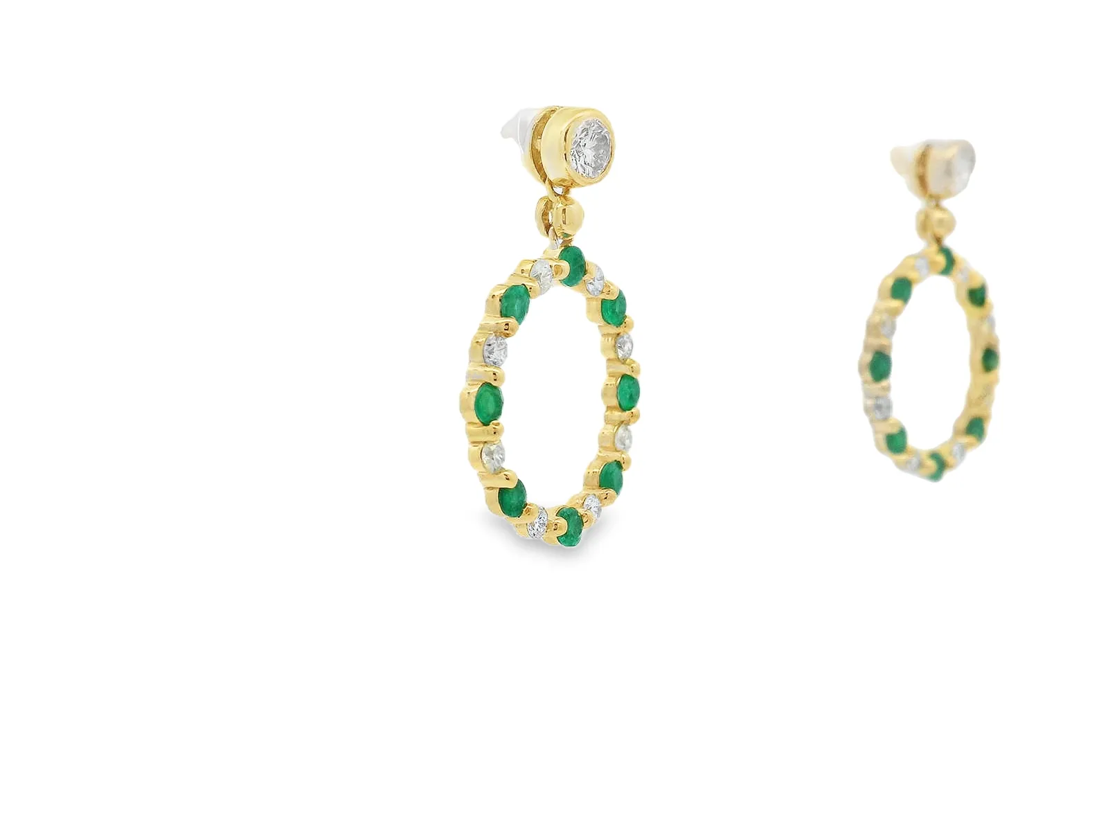 14K Yellow Gold Emerald & Diamond Circular Earrings