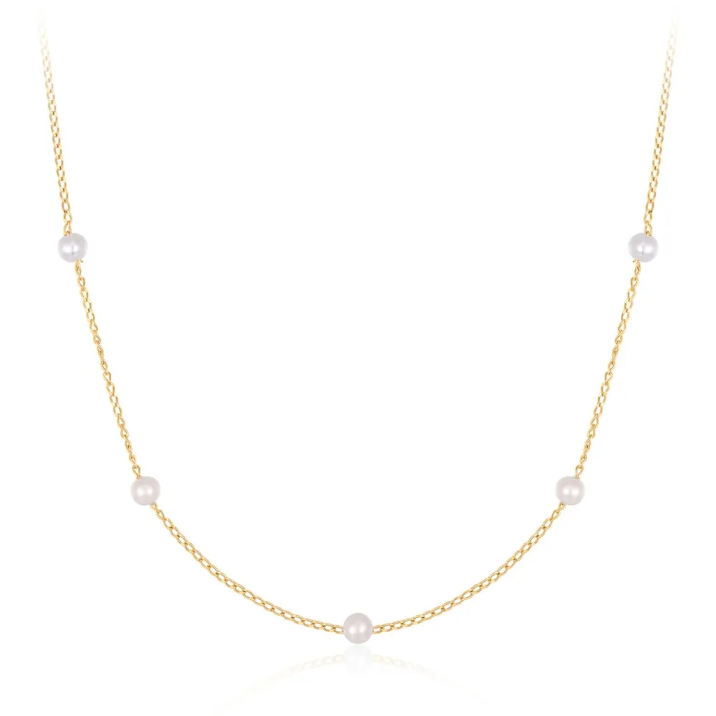 14K Yellow Gold Pearl Station Necklace by Aurelie Gi