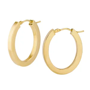 14K Yellow Gold Polished Oval Hoop Earrings