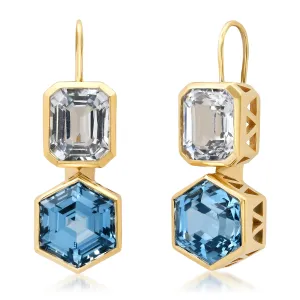 14K YG Aquamarine and Topaz Duo Earrings