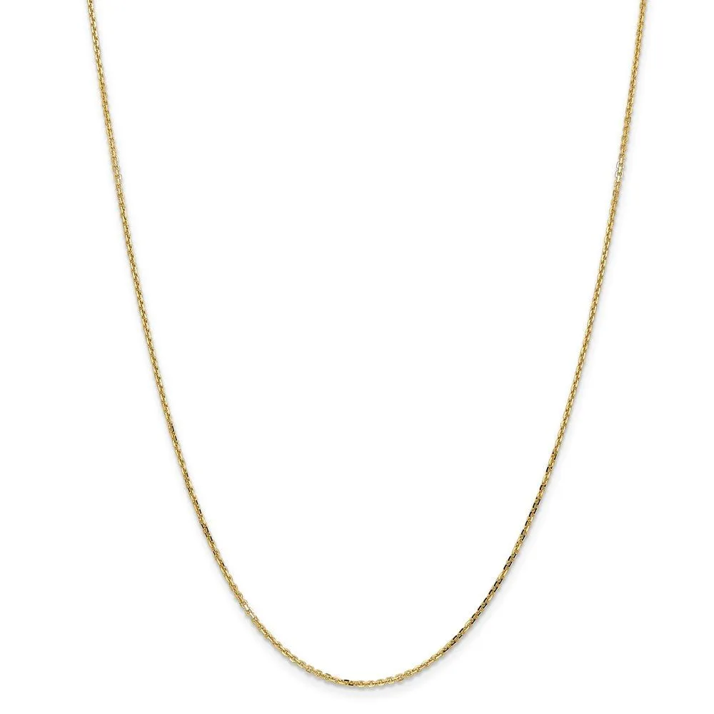 1.4mm, 14k Yellow Gold, Diamond Cut Solid Cable Chain Necklace