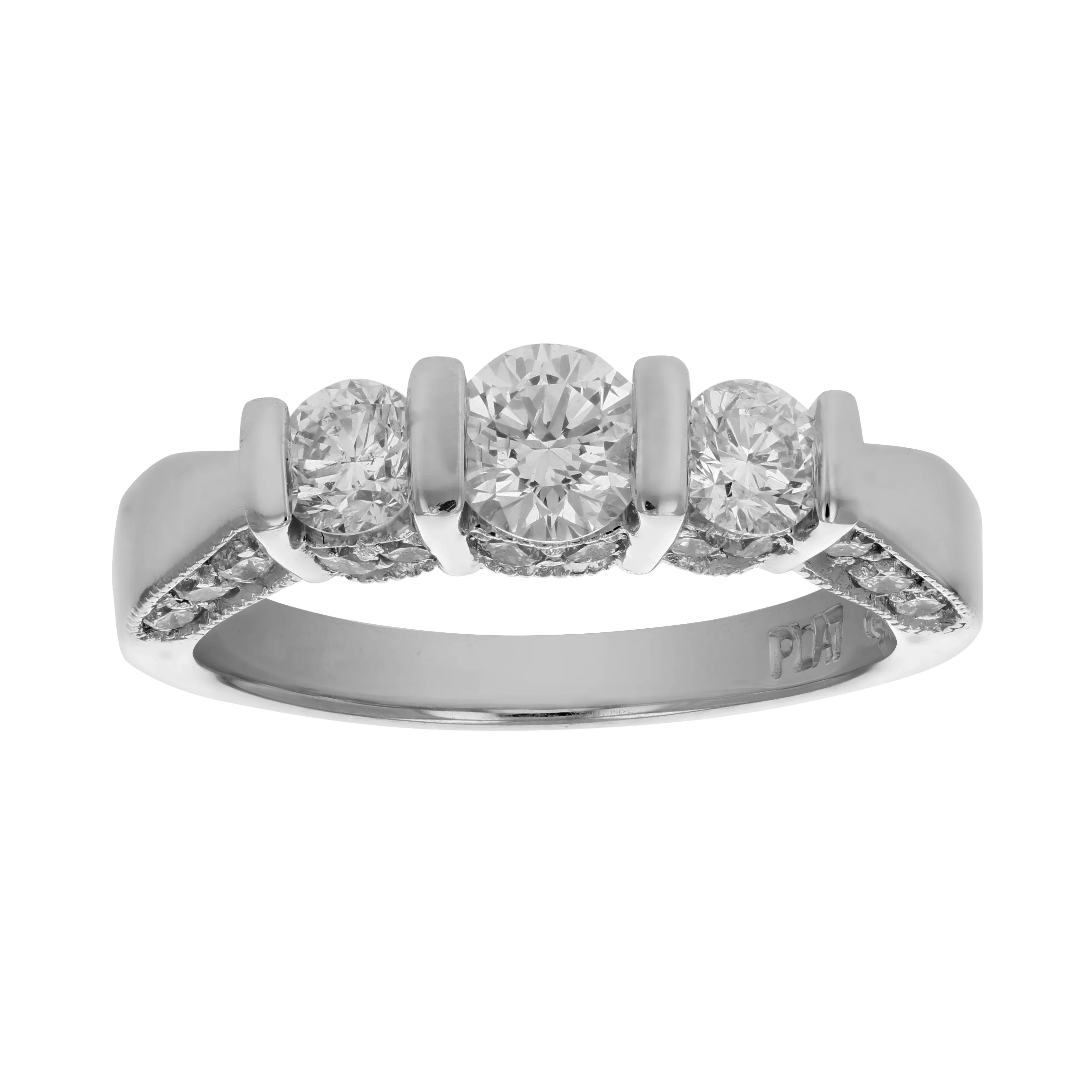 1.50 cttw Three Stone Diamond Engagement Rings in Platinum