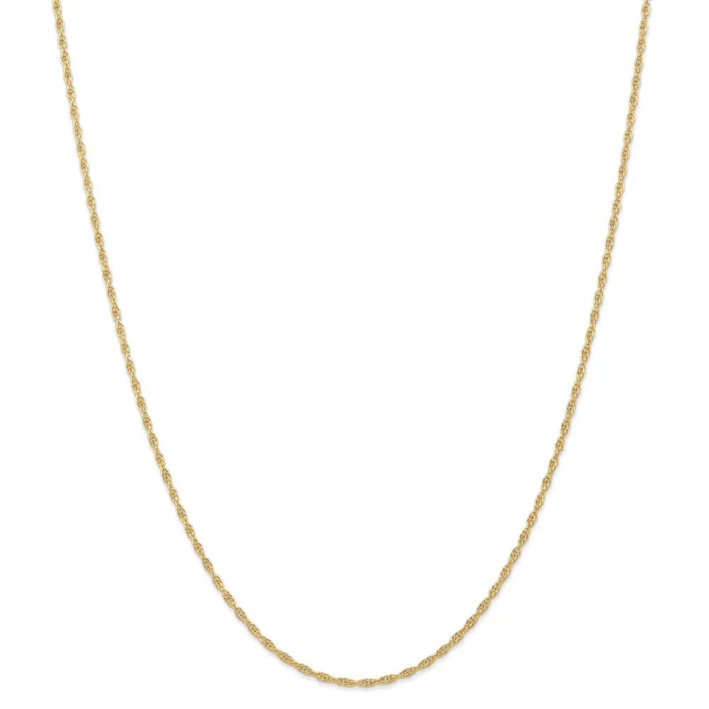 1.55mm, 14k Yellow Gold, Solid Cable Rope Chain Necklace