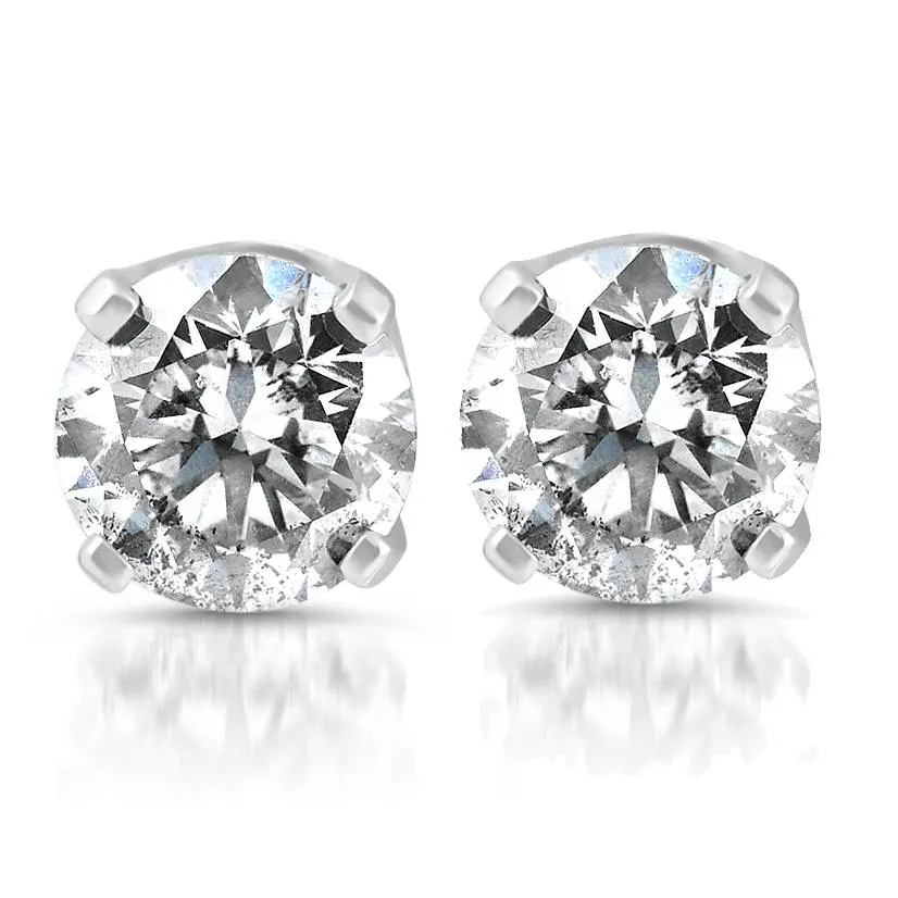 1/5Ct T.W. Round Cut Real Diamond Studs 14k White Gold Women's Earrings