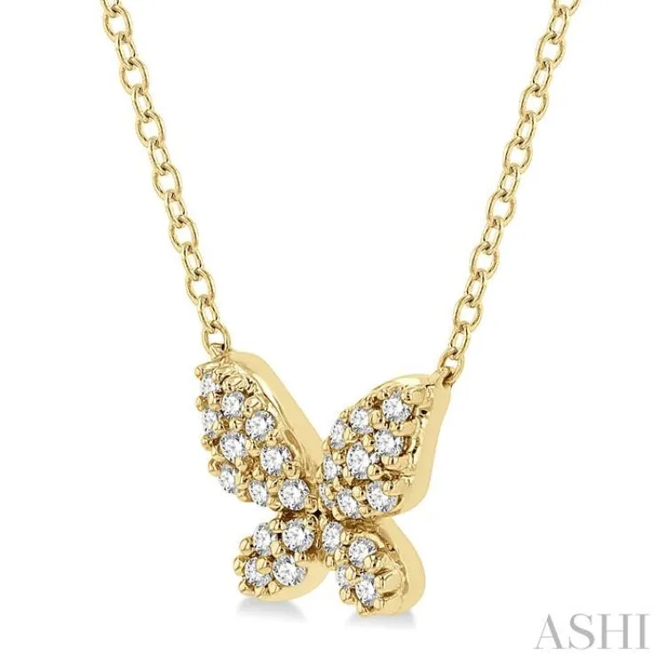 1/6 Ctw Butterfly Motif Round Cut Diamond Petite Fashion Pendant With Chain in 14K Yellow Gold