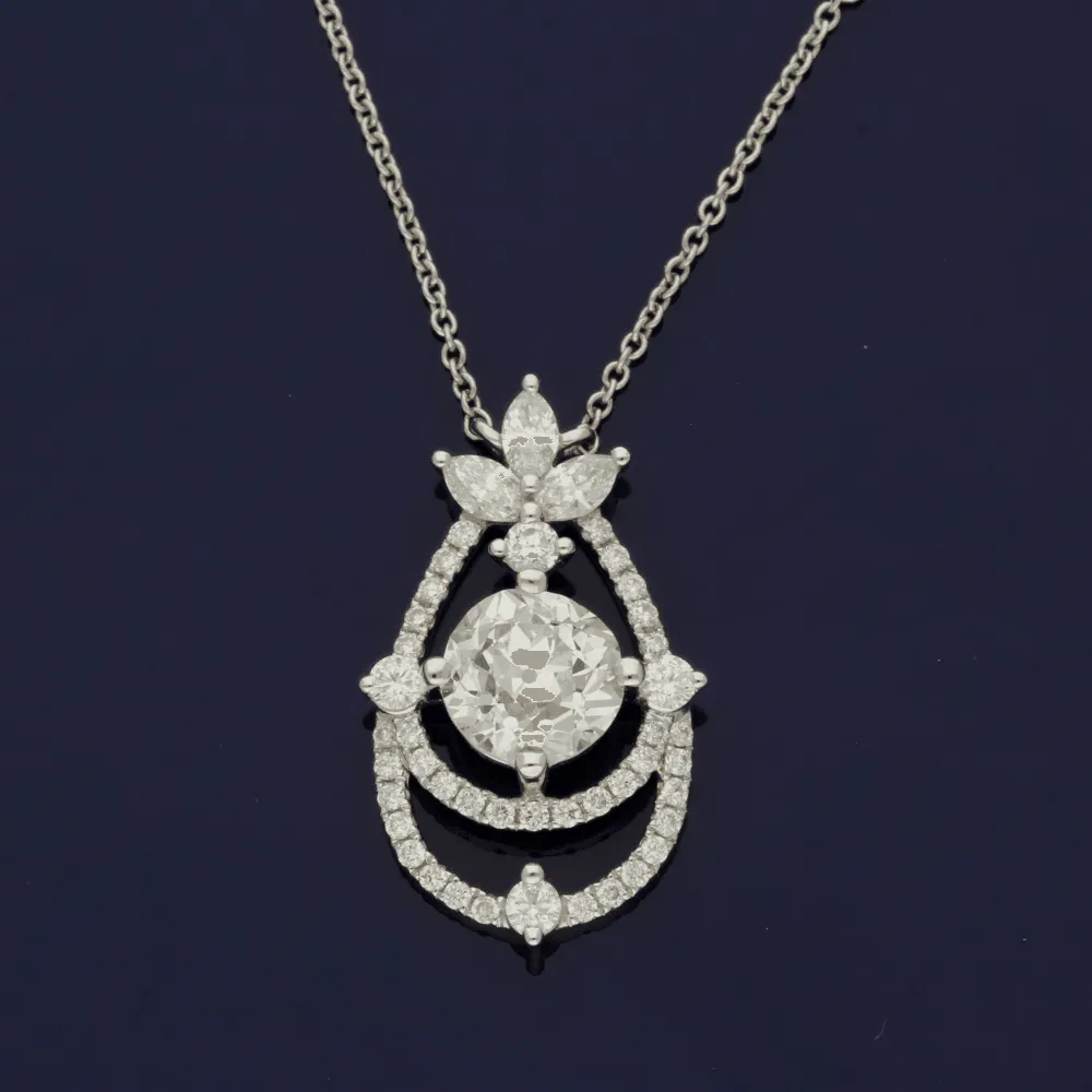 18ct White Gold Old Cut 1.85ct Diamond Necklace