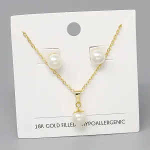 18K Gold Dipped Pearl Pendant Necklace Set