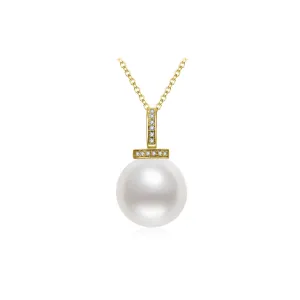 18K Solid Gold Diamond Saltwater Pearl Necklace KN00206