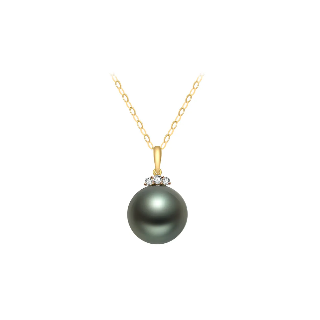 18K Solid Gold Saltwater Tahitian Pearl Necklace KN00016