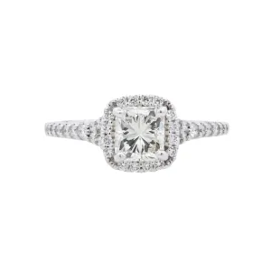 18K White Princess Diamond 1.01Ct Halo Engagement Ring