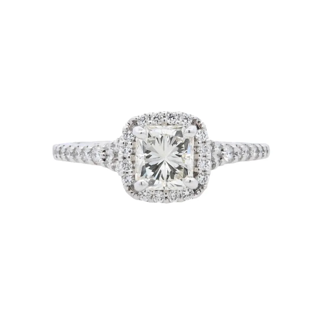 18K White Princess Diamond 1.01Ct Halo Engagement Ring