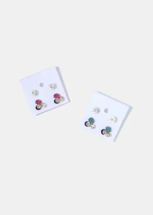 2 Pair Gem Cluster Stud Set