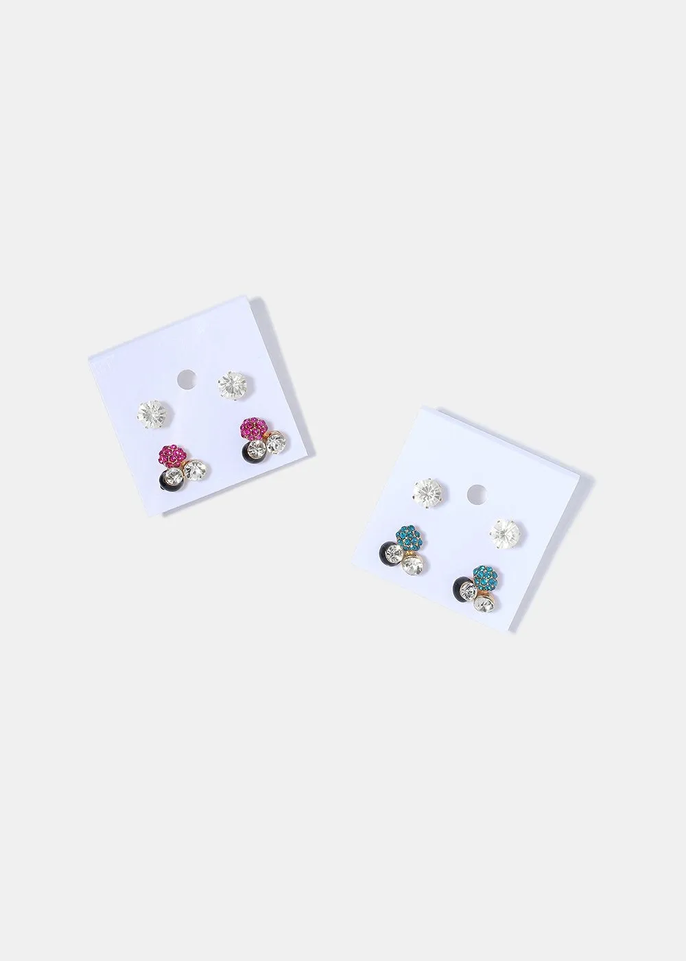 2 Pair Gem Cluster Stud Set