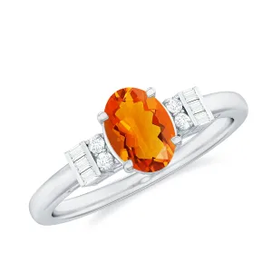 3/4 CT Natural Oval Cut Fire Opal Classic Engagement Ring with Diamond