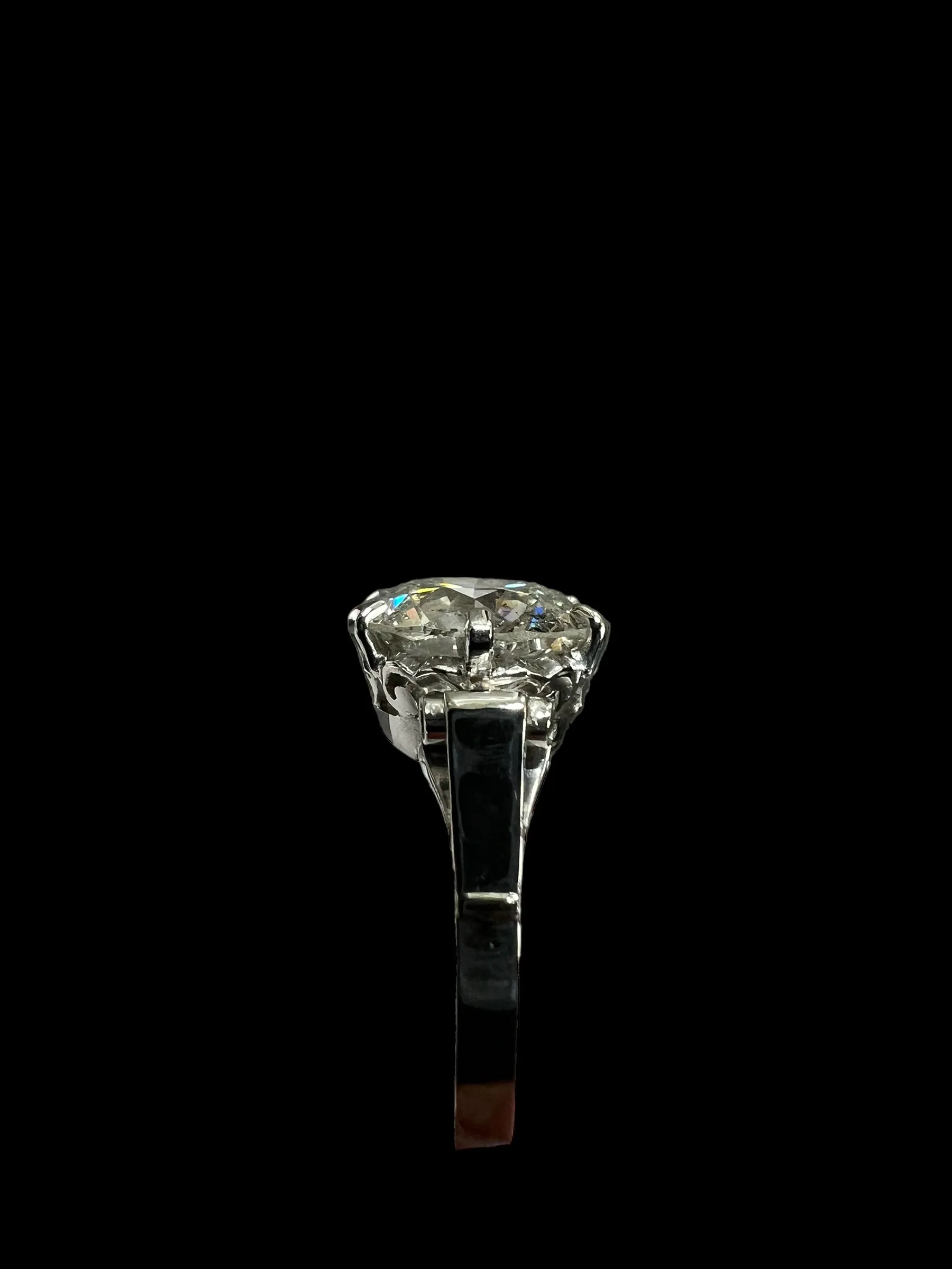 3.50 Carat Old European Cut Diamond Solitaire Platinum Ring